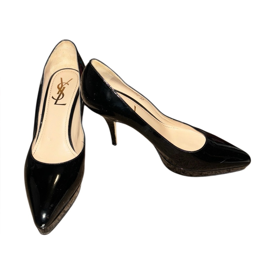 YSL Yves Saint Laurent Black Patent Leather Platform Heels